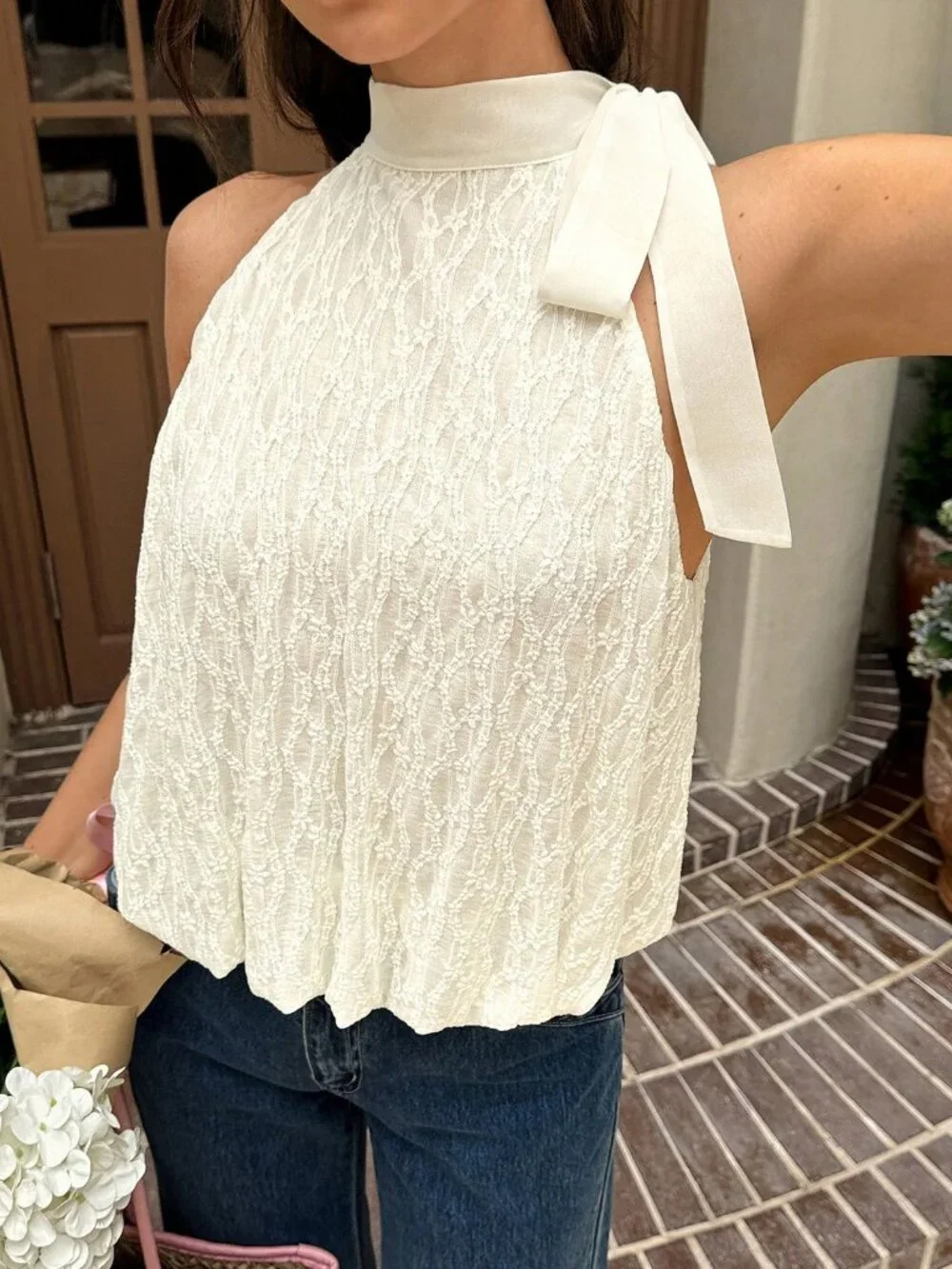 White Casual Women's Halter Elegant Top Tea Party